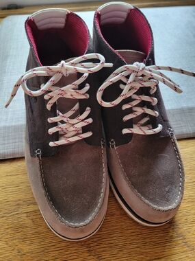 Le Coq Sportif Taupe Suede High-Top Sneakers with Red Lining